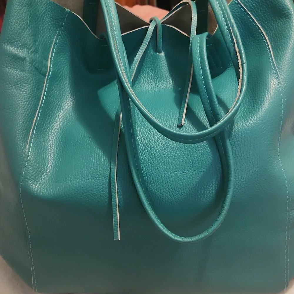 Italian Teal Leather Tote Bag